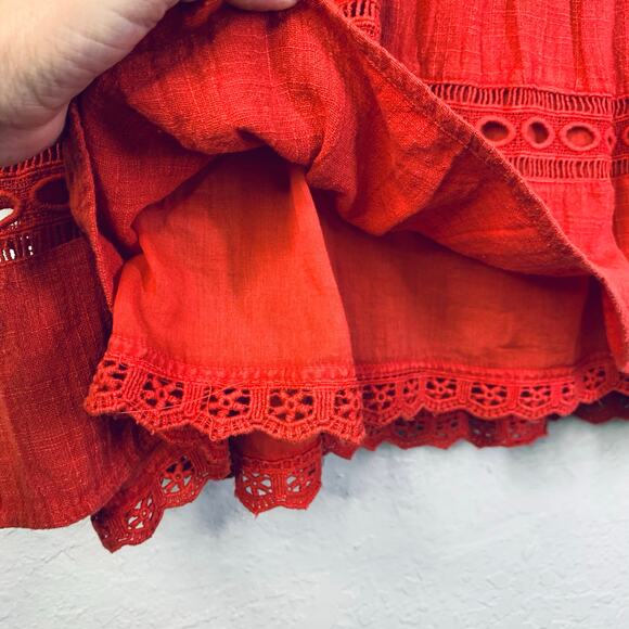 BOHERA Blouse XL Boho Shirred Ruffle Tiered Pinkilicious V-Neck Lace & Beads NWT - Picture 11 of 15